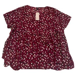 Emery Rose Burgundy Animal Print Short Sleeve Blouse 5XL NWT